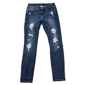 Judy Blue Skinny Jeans Women's 29 / 9 Blue Denim Distressed Stretch Zip Fly Hips